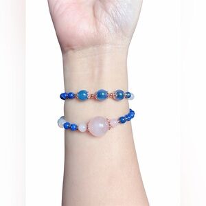 Blue & Blush Wrap Bracelet – Lapis, Rose Quartz & Agate